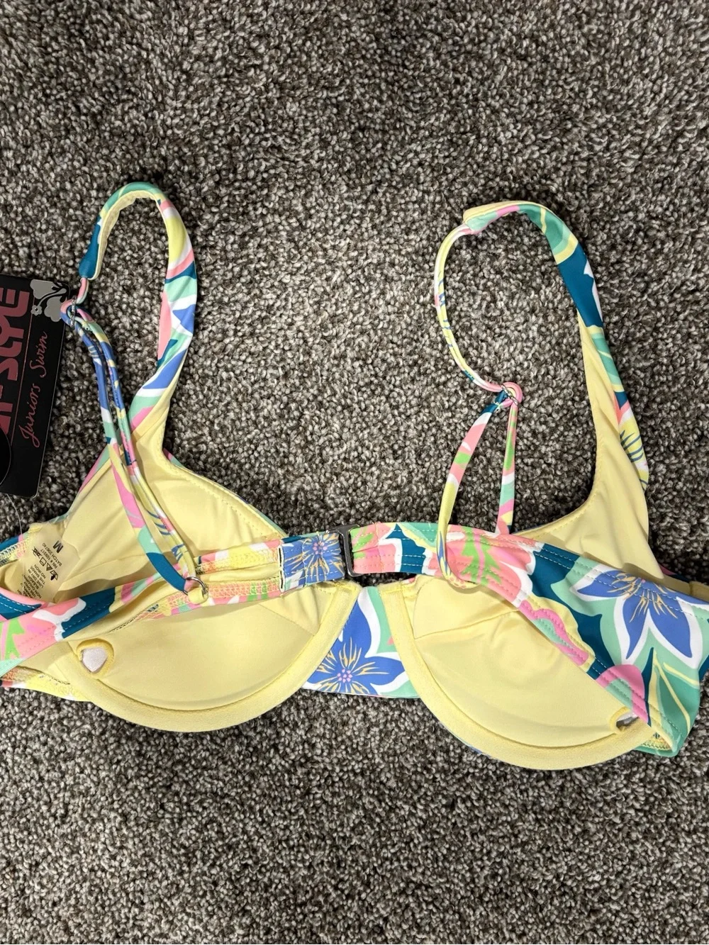 surf style Floral Print Bikini Set in Teal, Yellow, Pink
